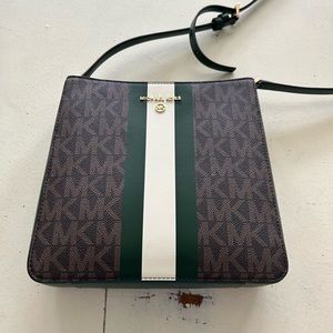 Michael Kors Green/Cream center stripe with gold hardware